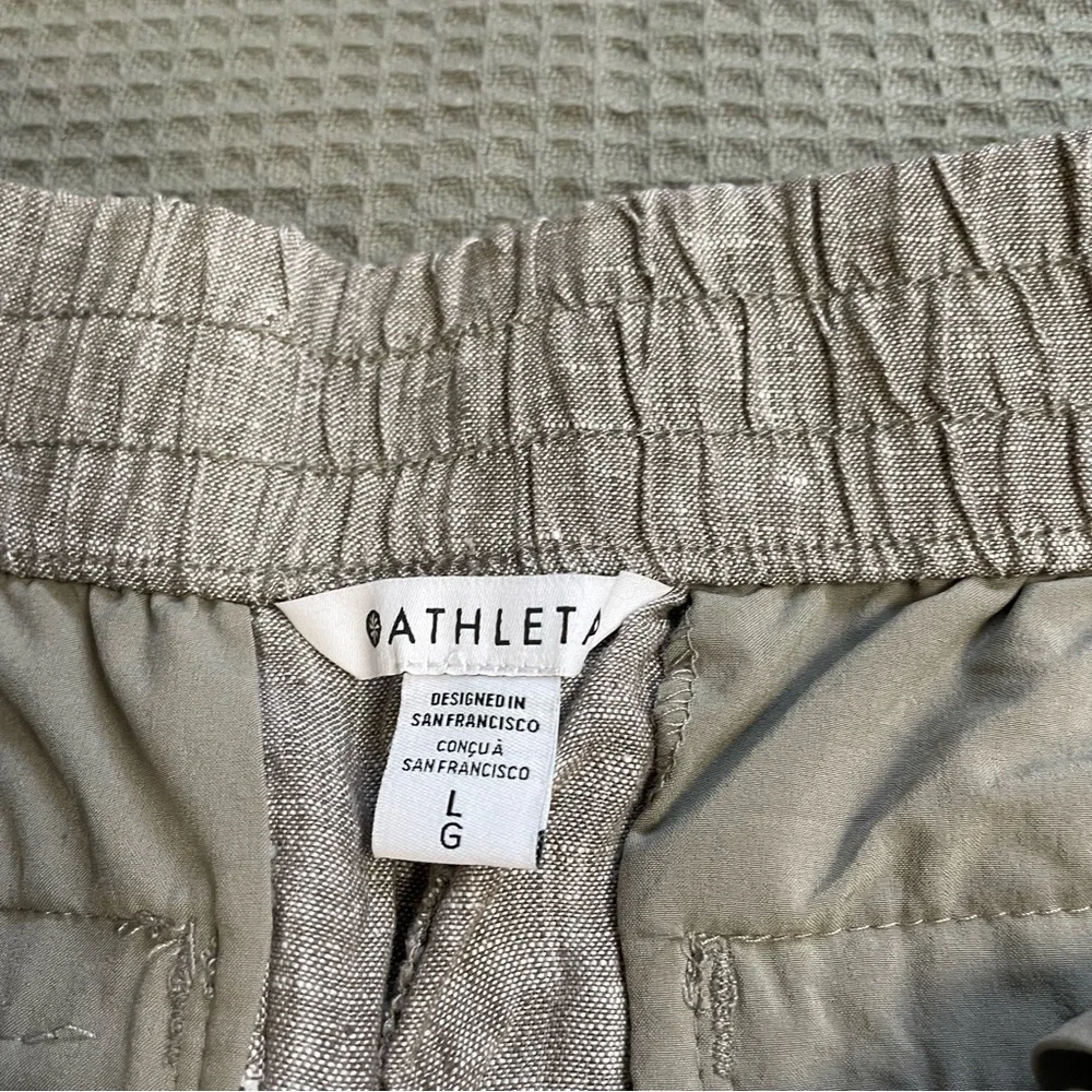 Athleta Retreat Linen Pants Large Women’s High Rise Tapered Ankle Brown - Picture 2 of 8